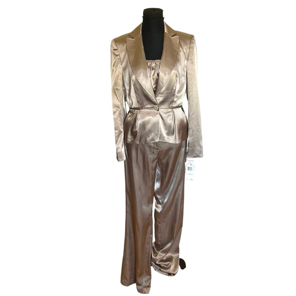 NWT Nine West Pant Suit Set Champagne Satin Jacket 6 Pants 8 Formal Occasion - Picture 2 of 16